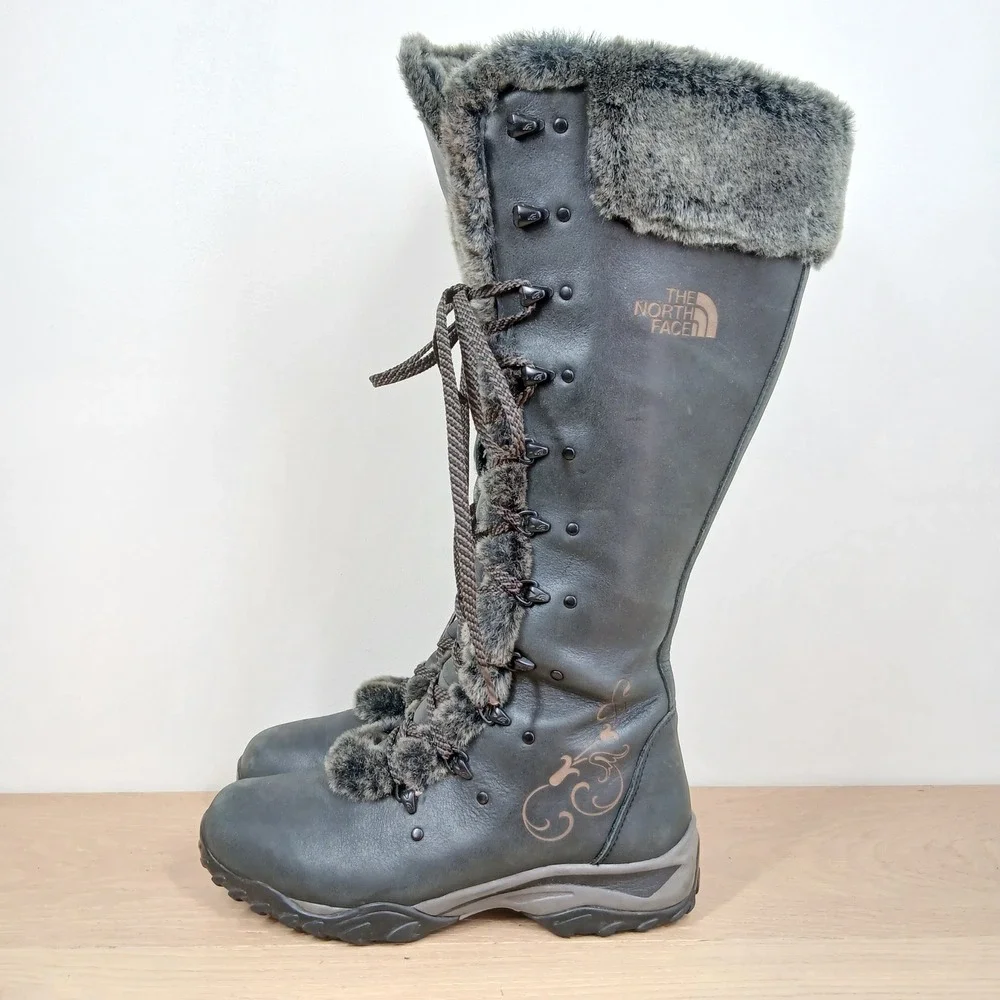 The North Face Tall Lace Up Winter Boots Women's 7 Faux Fur Trim Waterproof